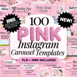 100 Aesthetic Pink Instagram Carousel Templates – Editable Canva PLR & MRR Bundle