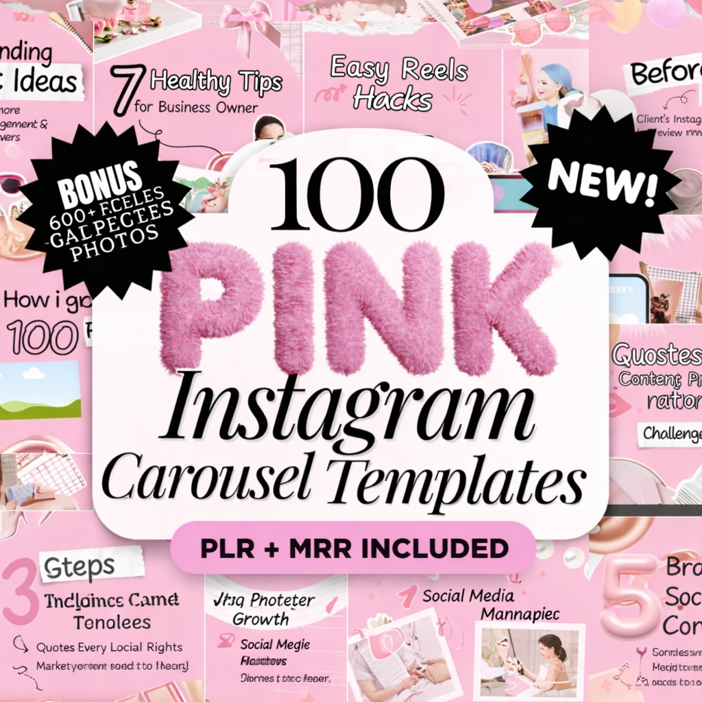 100 Aesthetic Pink Instagram Carousel Templates – Editable Canva PLR & MRR Bundle