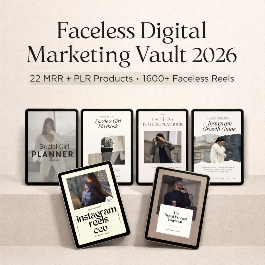Faceless Digital Marketing Vault 2026 – 22 MRR + PLR Products with 1600 Faceless Reels (DFY Digital Business Bundle)