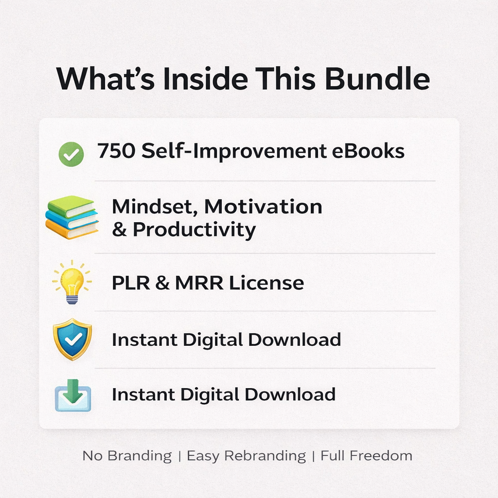 750 Self-Improvement eBooks Bundle with PLR & MRR Digital Library for Personal Development & Passive Income - Image 4