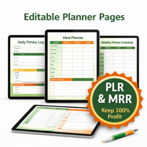 Fitness & Health Planner Bundle PLR & MRR – 7 Editable eBooks, 200+ Pages, Ready to Resell Canva Templates