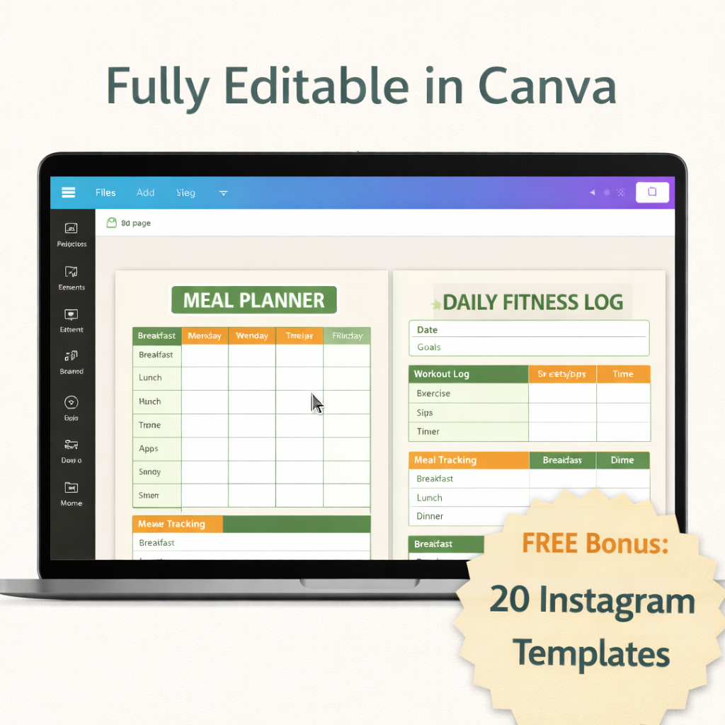 Fitness & Health Planner Bundle PLR & MRR – 7 Editable eBooks, 200+ Pages, Ready to Resell Canva Templates - Image 5