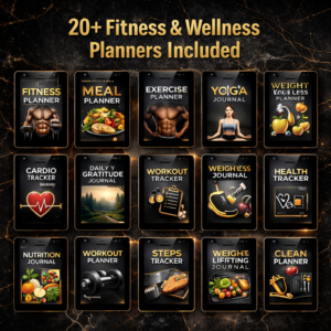 20+ Sport & Fitness Planners PLR & MRR Bundle – Canva Editable Weight Loss, Yoga & Health Trackers for Resale